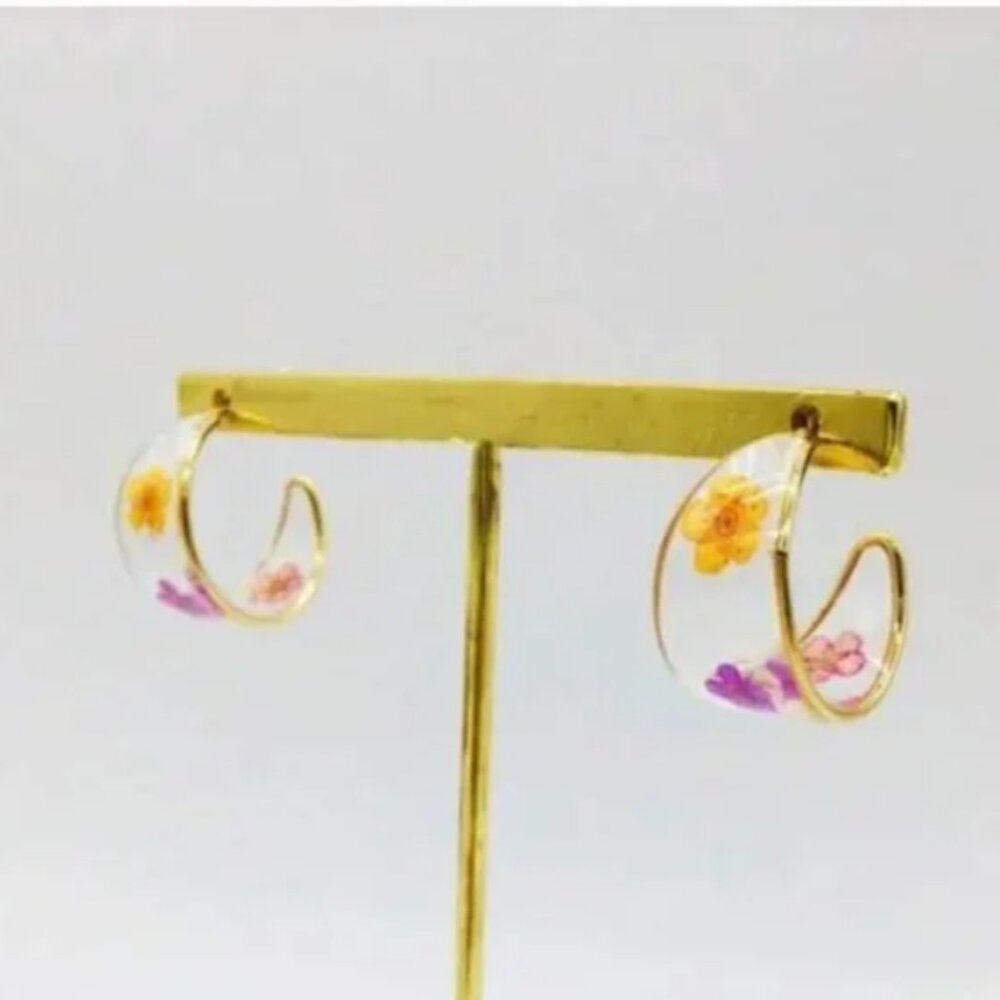 Free Dried Flower Hoop Moon Chic Hipster Hippie Art Artsy Hip Farm Earrings